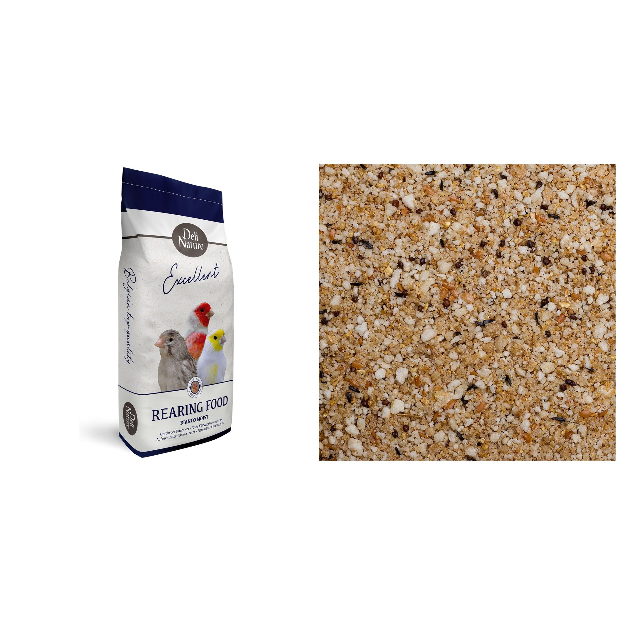 Deli Nature Aufzuchtfutter Bianco Feucht 10 kg Sack und Futterdetail