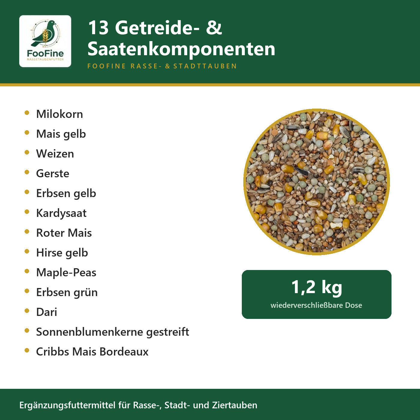 FooFine Rasse- & Stadttauben – 13 Getreide- und Saatenkomponenten