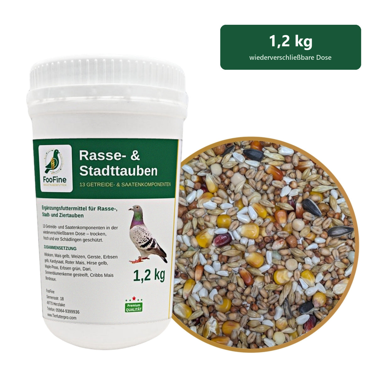 FooFine Rasse- & Stadttauben Dose mit der Futtermischung